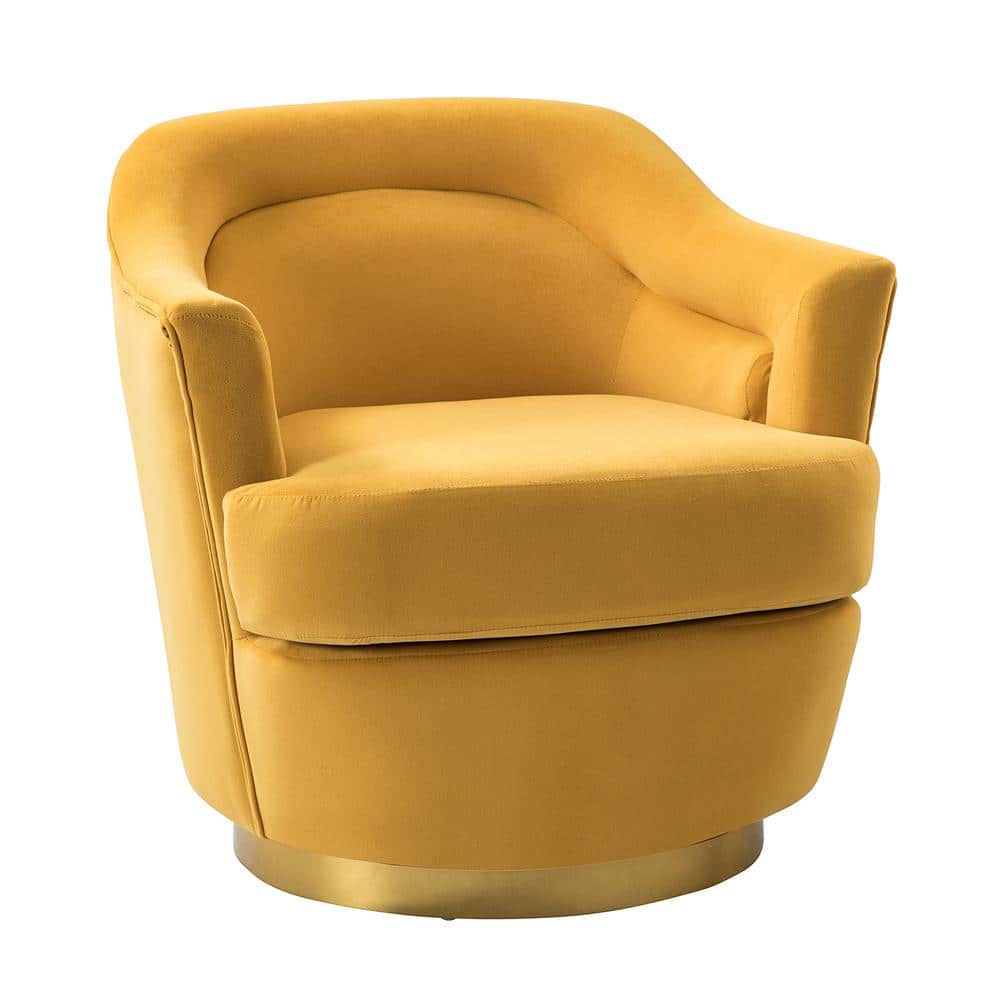 JAYDEN CREATION Cosmin Modern Polyester Mustard Swivel Barrel Chair