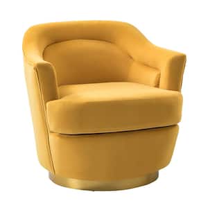 Cosmin Modern Polyester Mustard Swivel Barrel Chair with Metal Base and 3-degree Curved Seat