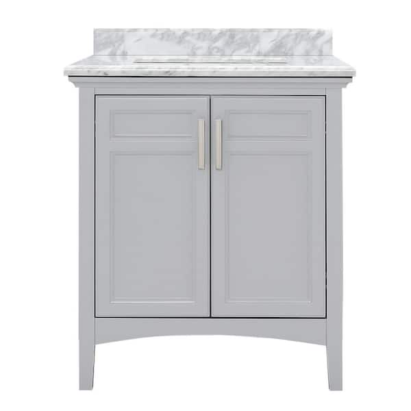 Ellis 24 in. W x 22 in. D Bath Vanity in Dove Gray with Carrara Marble Top with White Basin