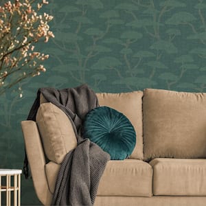 Fusion Collection Chinoiserie Tree Motif Green Matte Finish Non-Pasted Vinyl on Non-Woven Wallpaper Sample