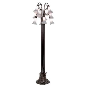 Pond Lily 63 in Mahogany Bronze Victorian 12 Light Dimmable Tree Floor Lamp with Glass Cylinder Shade