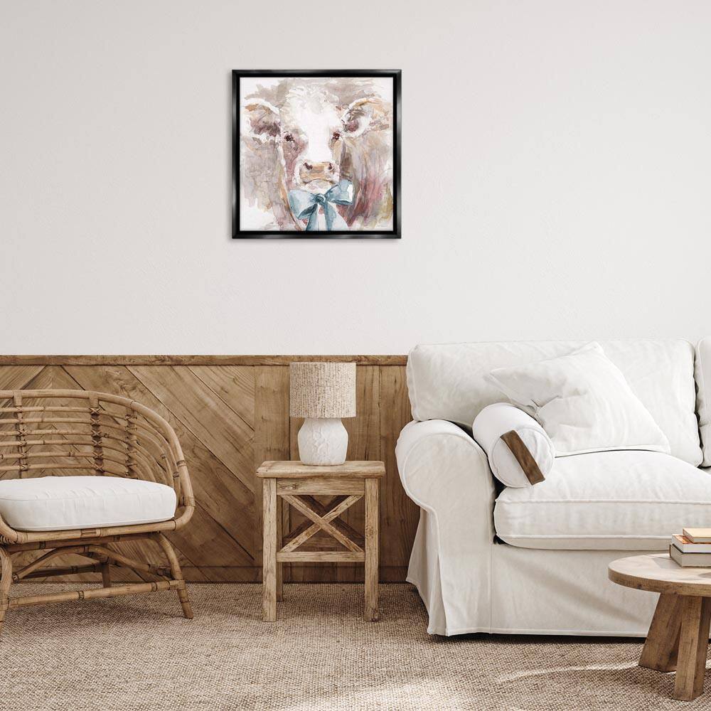 Soft Abstract Cow and Bow by Carol Robinson Black Floater Frame Animal Graphic Art Print 25 in. x 25 in. price history on PriceWatchPro