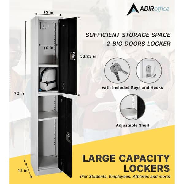 AdirOffice - 629-Series 72 in. H 2-Tier Steel Key Lock 2-Shelf Storage Locker Free Standing Cabinets, Black (4-Pack)