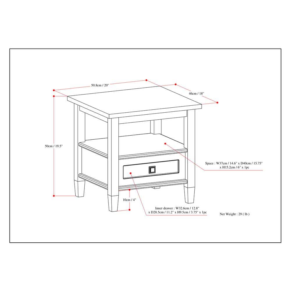 Rustic Distressed Gray Solid Wood End Table with Storage