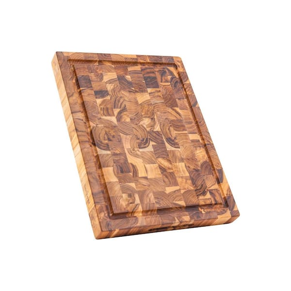 Unbranded End Grain Teak Reversible 16x12x1.5 In 1-Piece Brown Solid Wood Cutting Board Set with Juice Groove