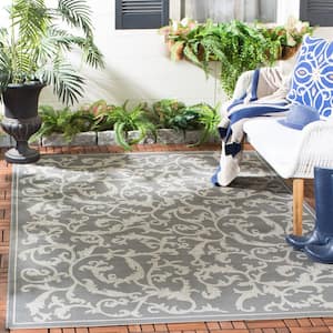 Courtyard Anthracite/Light Gray 8 ft. x 11 ft. Floral Indoor/Outdoor Patio  Area Rug