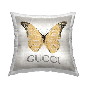 Glam Fashion Butterfly Yellow Square Outdoor Throw Pillow