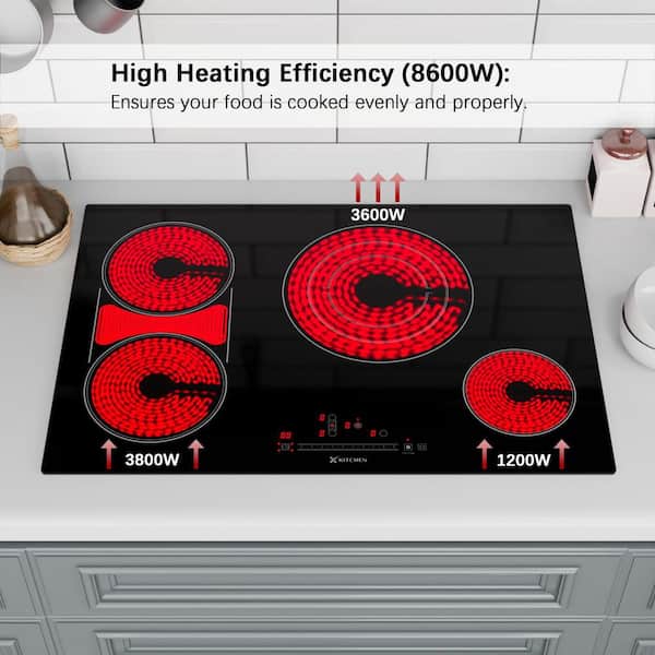 30 in. 4-Burners Radiant Electric Cooktop in Black with Tri-Ring Element, Bridge Element and ETL/FCC Certified