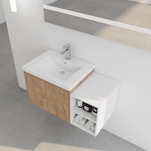 35.6 in. W x 18 in. D x 19.3 in. H Single Sink Floating Bath Vanity in Imitative Oak with White Resin Top and Cabinet