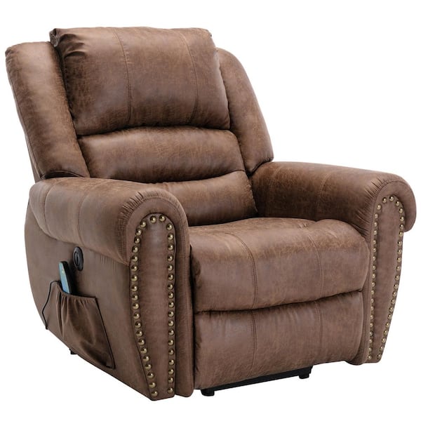 42.5 in. W Brown Faux Leather Power Lift Assist Heating Massage Recliner with 8-points Vibration