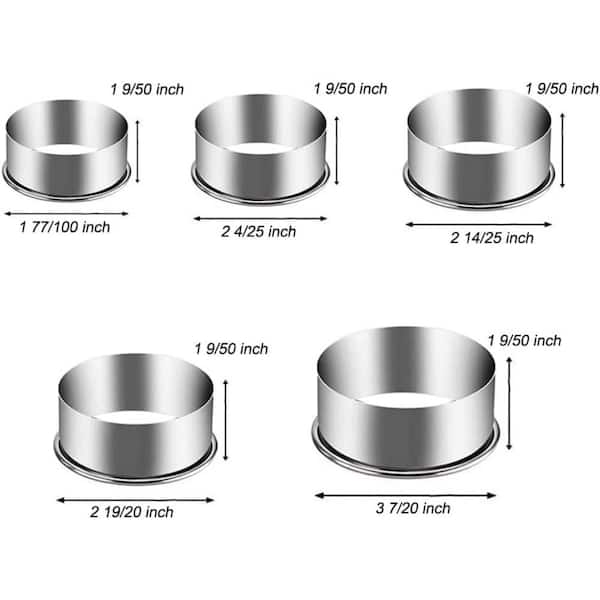 Stainless Steel Round Cookie Cutter Set with Graduated Sizes and Shape Molds for Pastries, Doughs and Doughnuts (5-Pack)