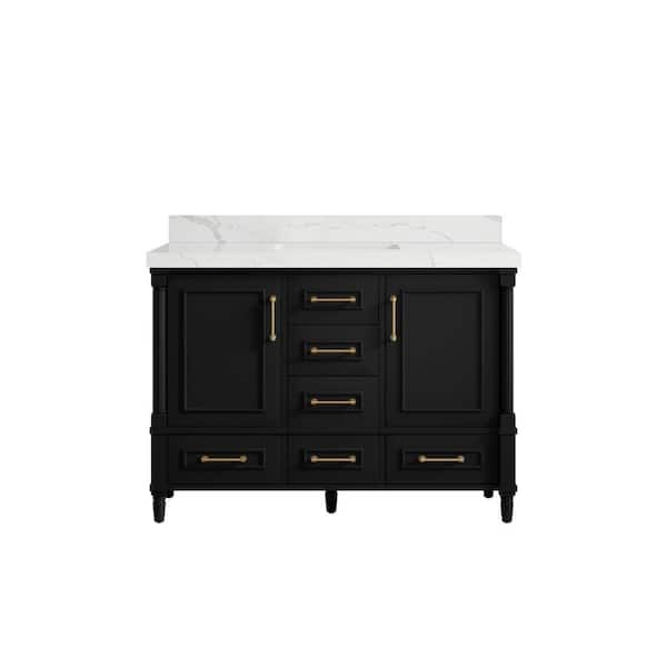Willow Collections Hudson 48 in. W x 22 in. D x 36 in. H Bath Vanity in Black with 2 in. Calacatta Quartz Top