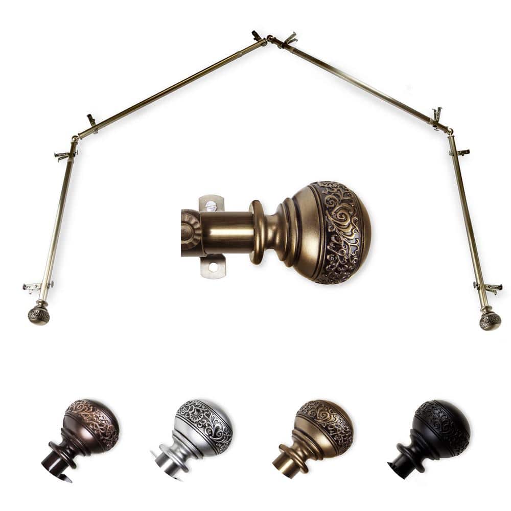 "13/16"" Dia Adjustable 4-Sided Bay Window Curtain Rod 28 to 48"" (each side) with Douglas Finials in Antique Brass" price history on PriceWatchPro