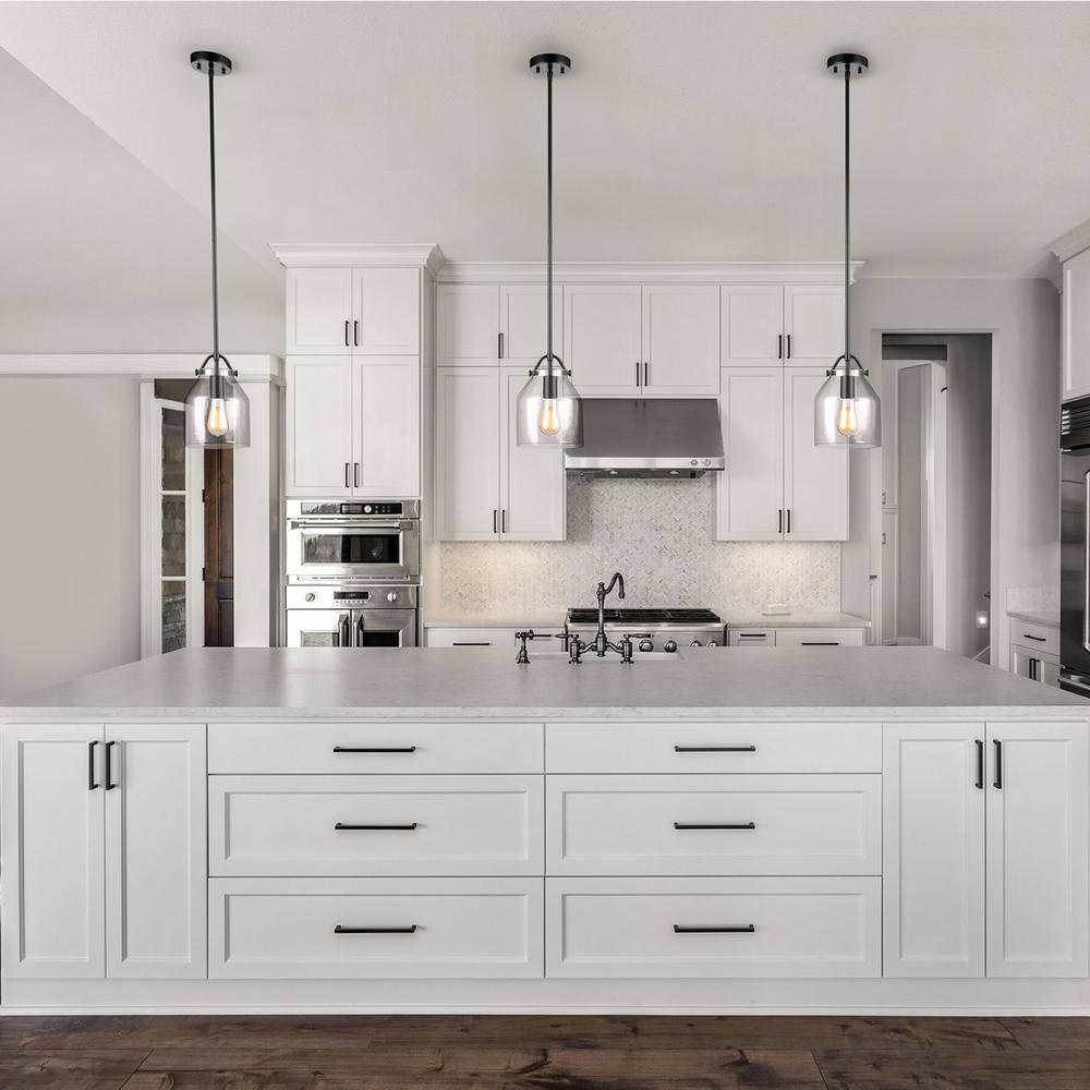 Matte Black Farmhouse Pendant Light with Clear Glass Shade