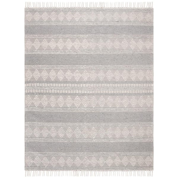 Natura 9 ft. x 12 ft. Silver Diamond Distressed Striped Area Rug