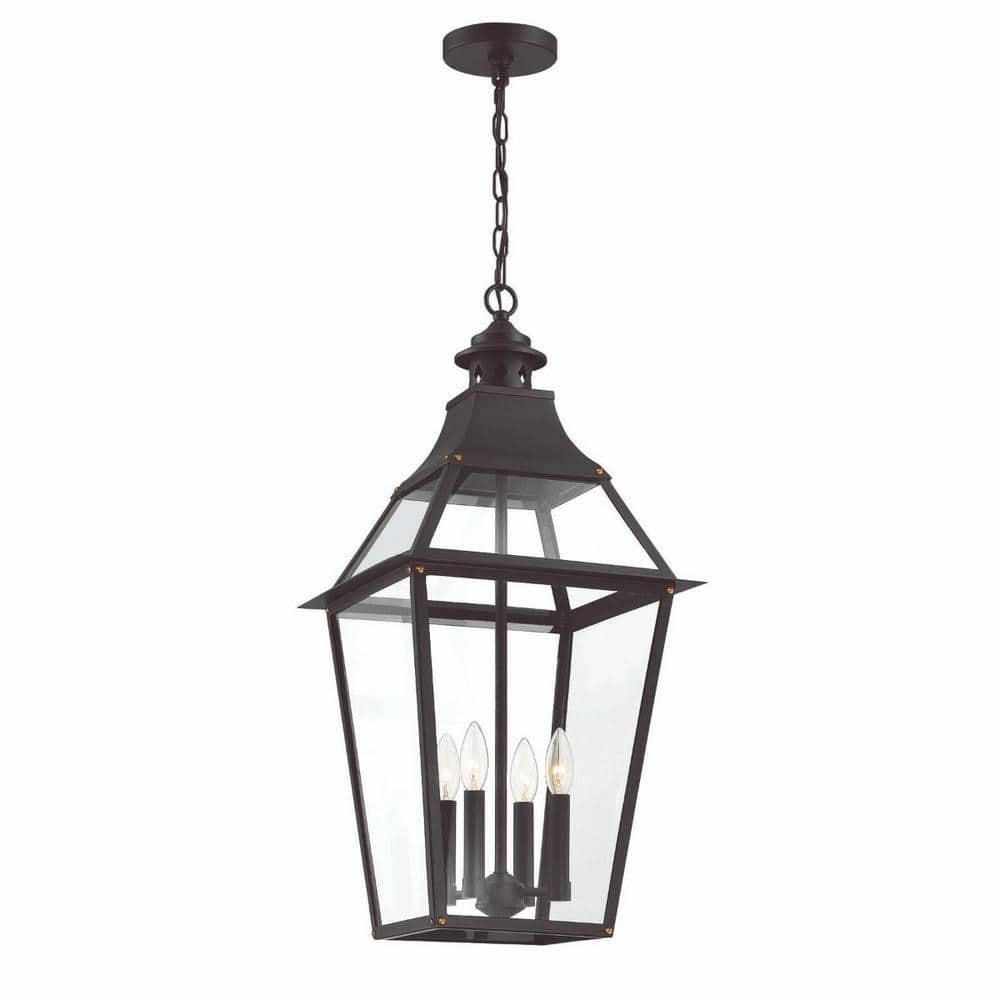 Jackson Matte Black and Gold 4-Light Outdoor Hanging Lantern