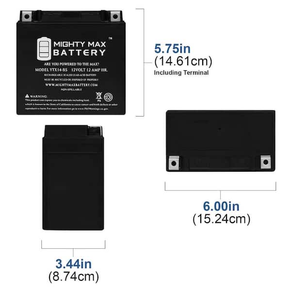 PowerSource - WP14-BS AGM Motorcycle Battery - YTX14-BS