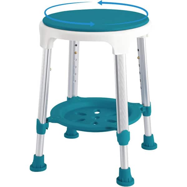 12.5 in. W 360° Swivel Adjustable Height Shelf Included Plastic Shower Stool Seat for Seniors, Adult Dark Green Aluminum
