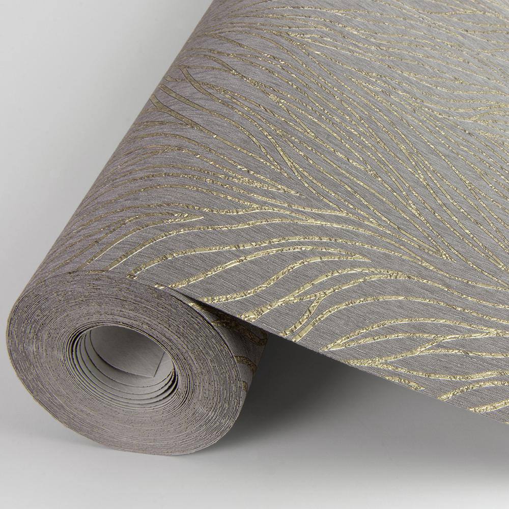 Grey and Gold 3D Abstract Botanical Non-Pasted Wallpaper