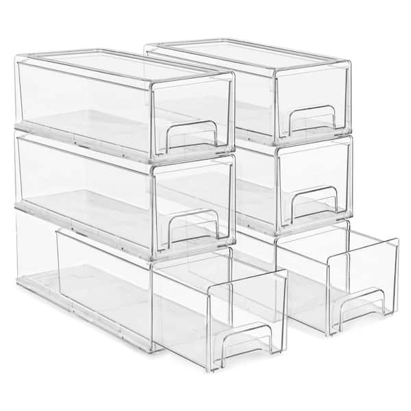 Sorbus 6 Pack Small Clear Stackable Pull Out Refrigerator Organizer Bins