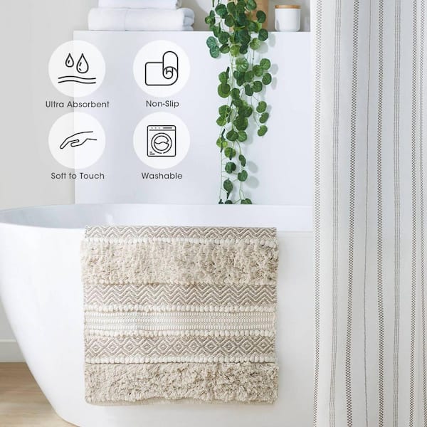 INK+IVY Asher 20 in. x 32 in. Natural Woven Texture Stripe Bath