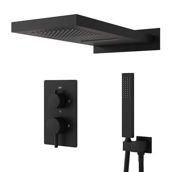3-Spray 22 in. Large Shower Head Wall Dual Fixed and Handheld Shower Head in Matte Black, Pressure Balance Valve