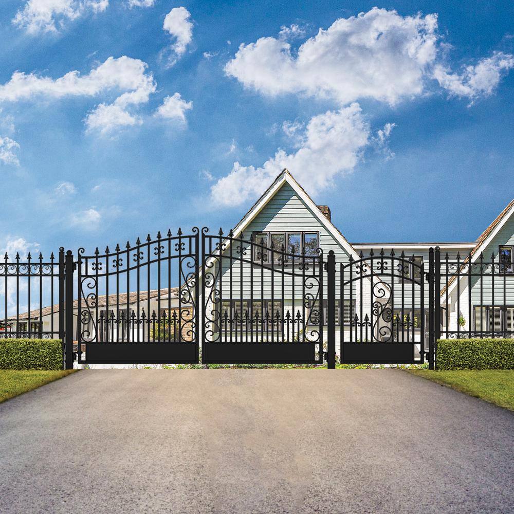 Venice Style Black Steel Dual Driveway Gate with Pedestrian Access