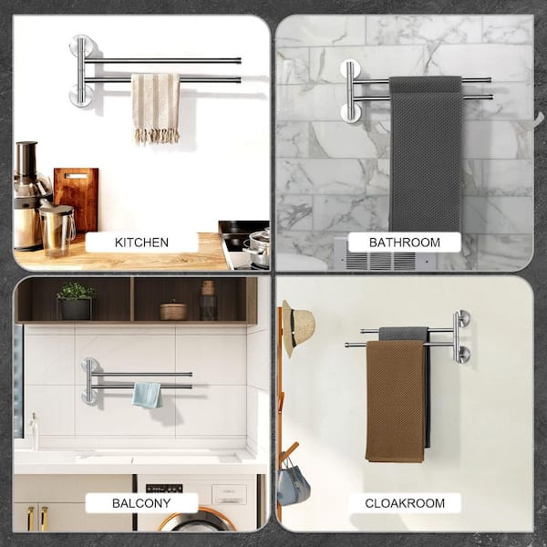 13.2 in. Wall Mounted Stainless Steel Swivel 2-Arm Towel Bars for Bathroom in Brushed Nickel