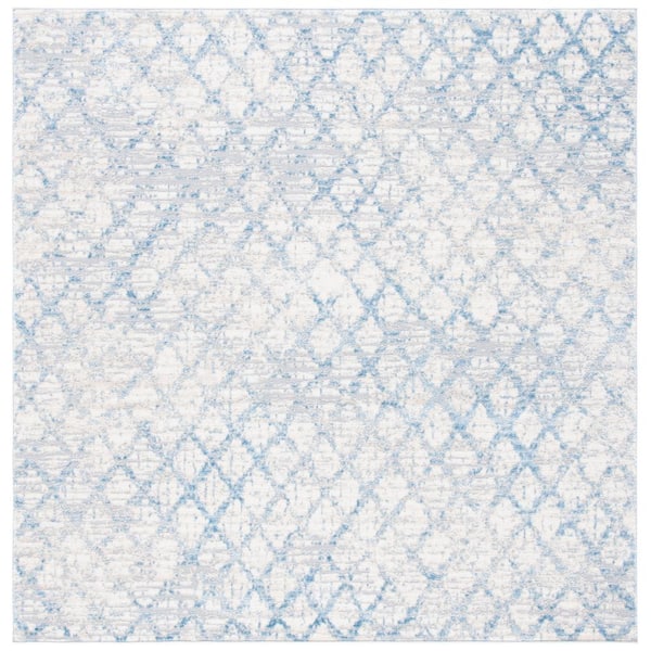 SAFAVIEH Lagoon Blue/Ivory 7 ft. x 7 ft. Distressed Diamonds Square Area Rug
