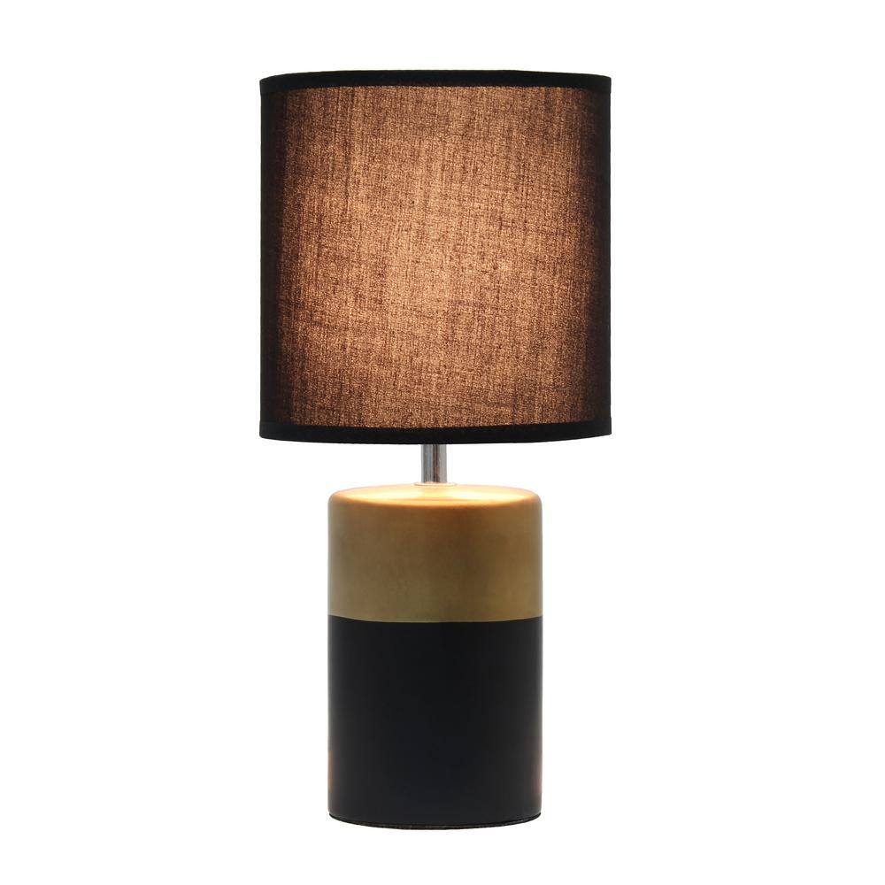 Black and Gold Porcelain Cylinder Nightstand Lamp