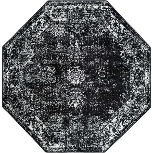 Sofia Casino Black 6 ft. 1 in. x 6 ft. 1 in. Area Rug
