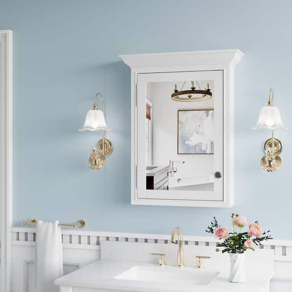 FORCLOVER 24 in. W x 30 in. H Rectangular Solid Wood Single Door Medicine Cabinet with Mirror Surface Mount