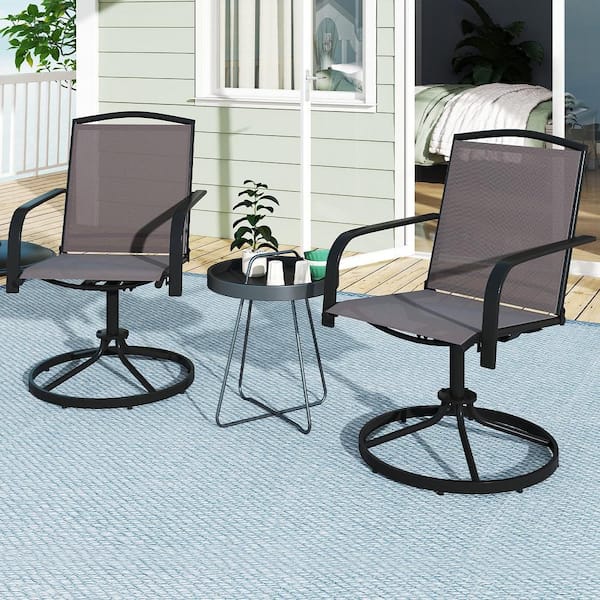 Patio Swivel Chairs Set of 2 w/ High Back and Round Metal Base for Backyard