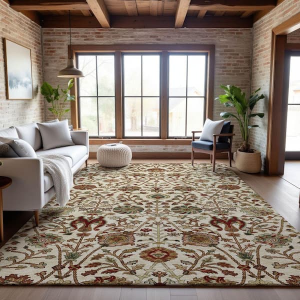Mayfield Premium Machine Washable Abstract AMF1085 Ivory 8 ft. x 10 ft. Area Rug