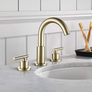 8 in. Widespread Double Handle Bathroom Faucet with 360-Degree Rotation in Brushed Gold