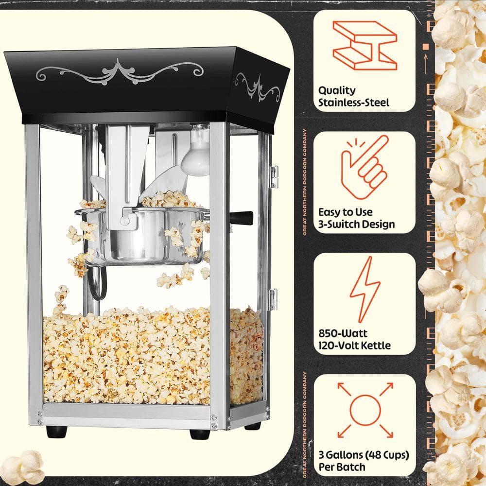 Matinee Black Stainless Steel 8oz Countertop Popcorn Machine
