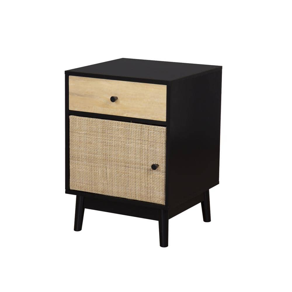 Nathan James Aaron Modern Desk with Storage, Natural Rattan Table with Square Webbing and Gold Accent Knobs, Natural Brown