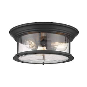 15.5 in. 1-Light Matte Black Flush Mount with Clear Seedy Shade