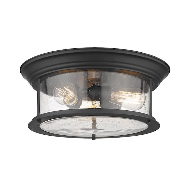 15.5 in. 1-Light Matte Black Flush Mount with Clear Seedy Shade 727F16 ...