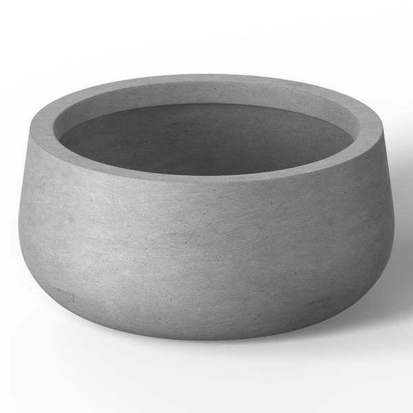 Lightweight 15in. x 8in. Stone Finish Extra Large Tall Round Concrete Plant Pot/Planter for Indoor & Outdoor
