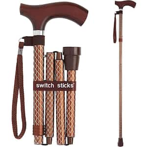 Luxury Folding Walking Stick, 32 in. to 37 in., with Water Resistant Bag, Wrist Strap and Hook and Loop Band, in Cognac