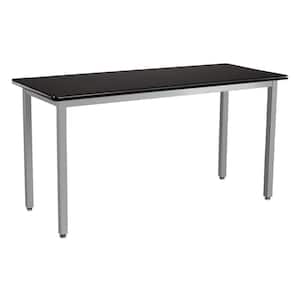 Heavy Duty 30 in. x 72 in. x 30 in. Grey Frame Fixed Height Table in Black Top