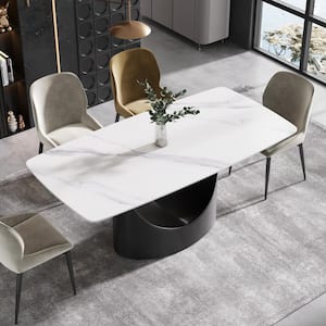 70.86 in. White Rectangle Sintered Stone Tabletop Dining Table with Carbon Steel (Seats 6)