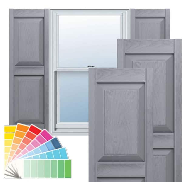 Ekena Millwork 14-3/4 in. x 67 in. Lifetime 2 Equal Raised Panel Vinyl Standard Shutters Pair in Paintable
