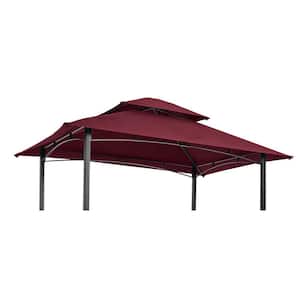8 ft. x 5 ft. Burgundy Grill Gazebo Replacement Canopy, Double Tiered BBQ Tent Roof Top Cover