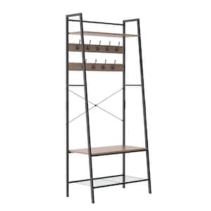 Black Steel Premium Hall Tree Clothes Rack with Weathered Gray Wood Shelves 30.3 in. W x 70.9 in. H