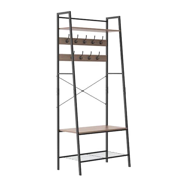 ClosetMaid Black Steel Premium Hall Tree Clothes Rack with Weathered Gray Wood Shelves 30.3 in. W x 70.9 in. H
