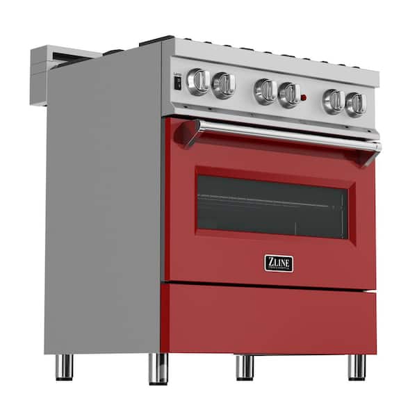  ZLINE 30 4.0 cu. ft. Dual Fuel Range with Gas Stove and Electric  Oven in Stainless Steel and Red Gloss Door (RA-RG-30) : Appliances