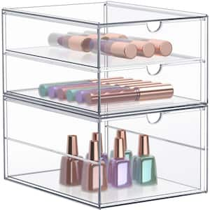 Stackable 1 large drawer and 2 small drawers Cosmetic Organizer Clear