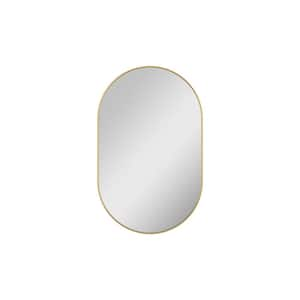 20 in. W x 32 in. H Oval Small Framed Wall Bathroom Vanity Mirror in Brushed Gold